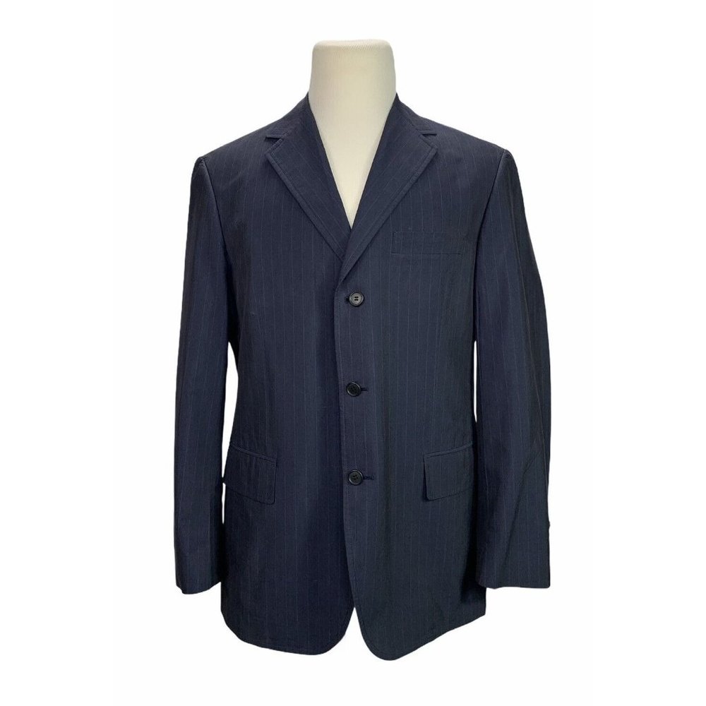 Faconnable Blue Striped Silk Cotton Sport Coat Blazer Jacket  Size Large